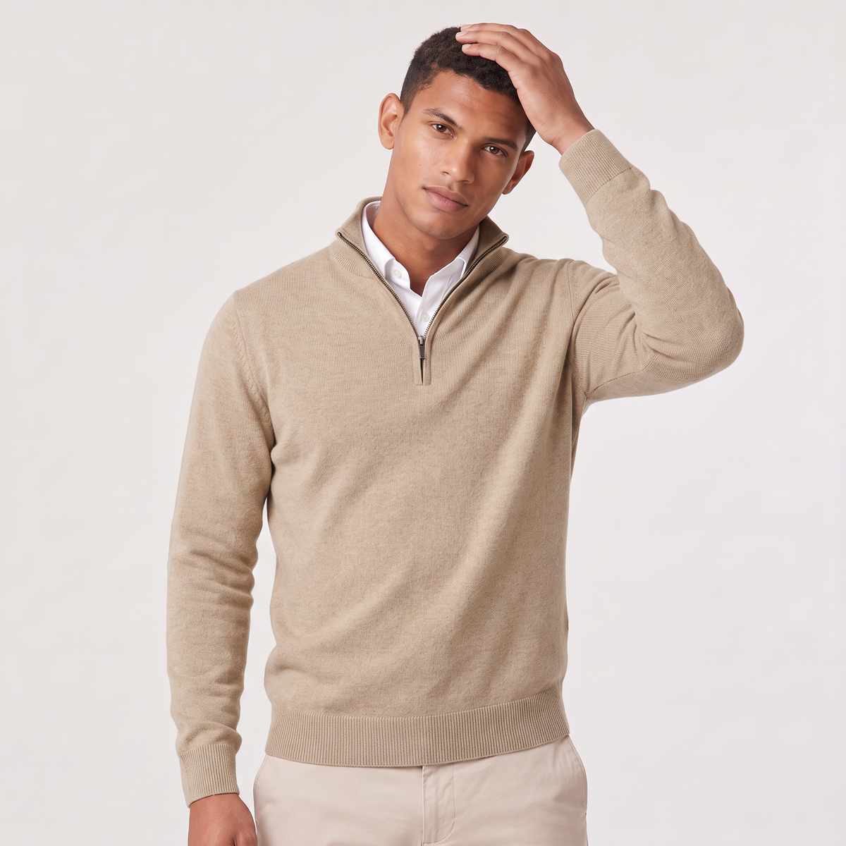 Men’s Quarter-Zip Knit Sweater with Stand Collar