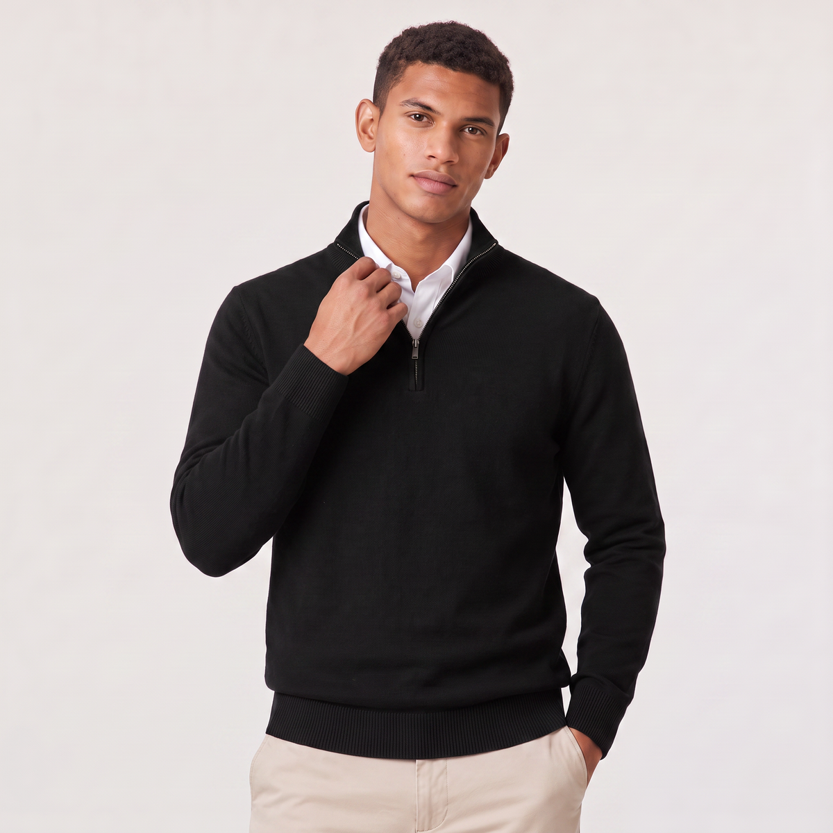 Men’s Quarter-Zip Knit Sweater with Stand Collar