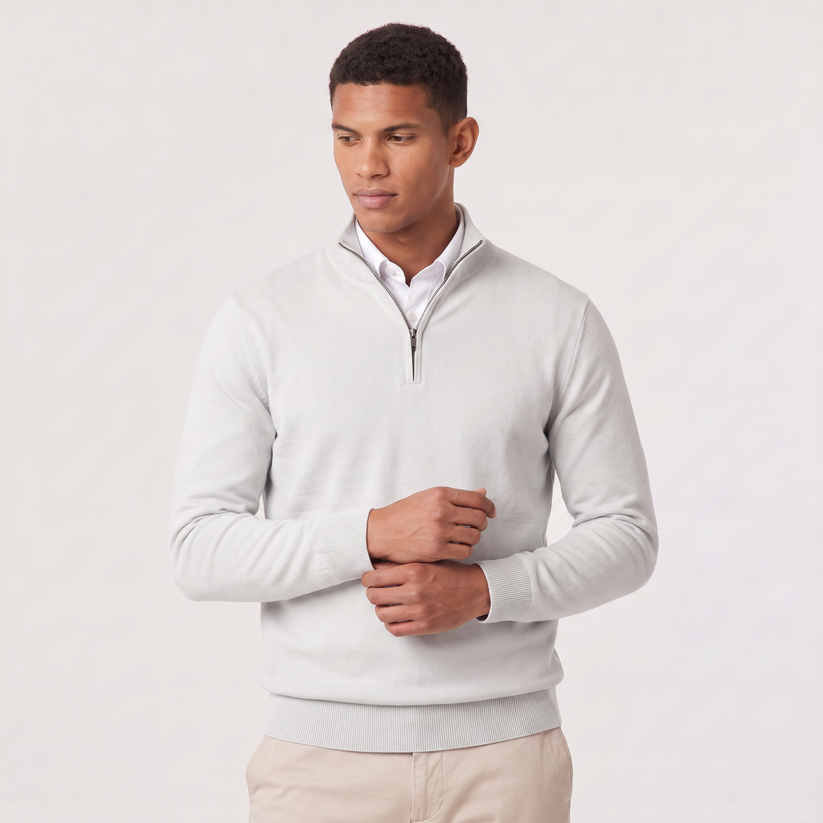 Men’s Quarter-Zip Knit Sweater with Stand Collar