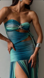 Women's Cutout Mesh Maxi Dress