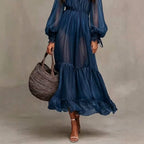 Women’s Sheer Sleeve Tiered Maxi Dress