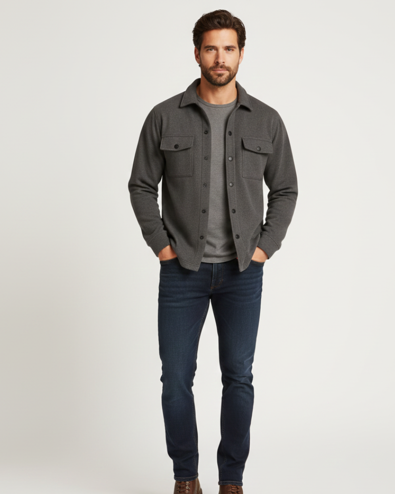 Men’s Button-Up Shirt Jacket with Chest Pockets
