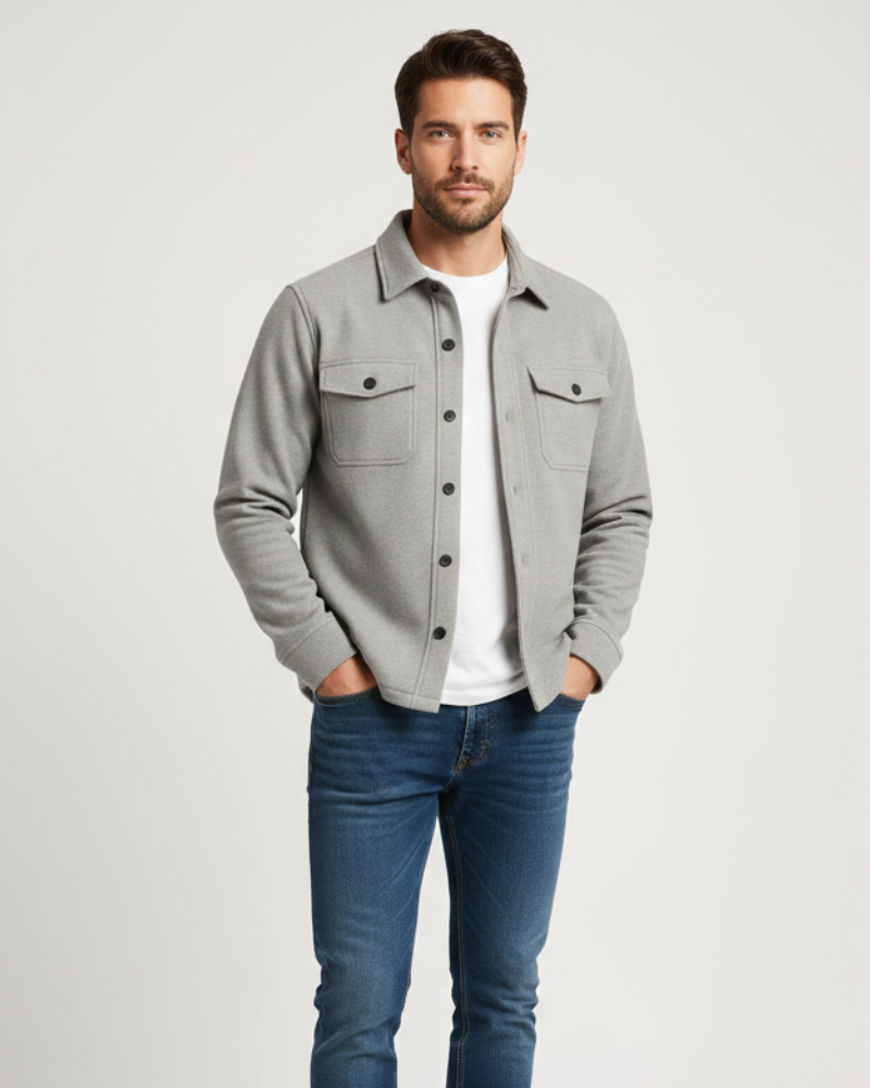 Men’s Button-Up Shirt Jacket with Chest Pockets