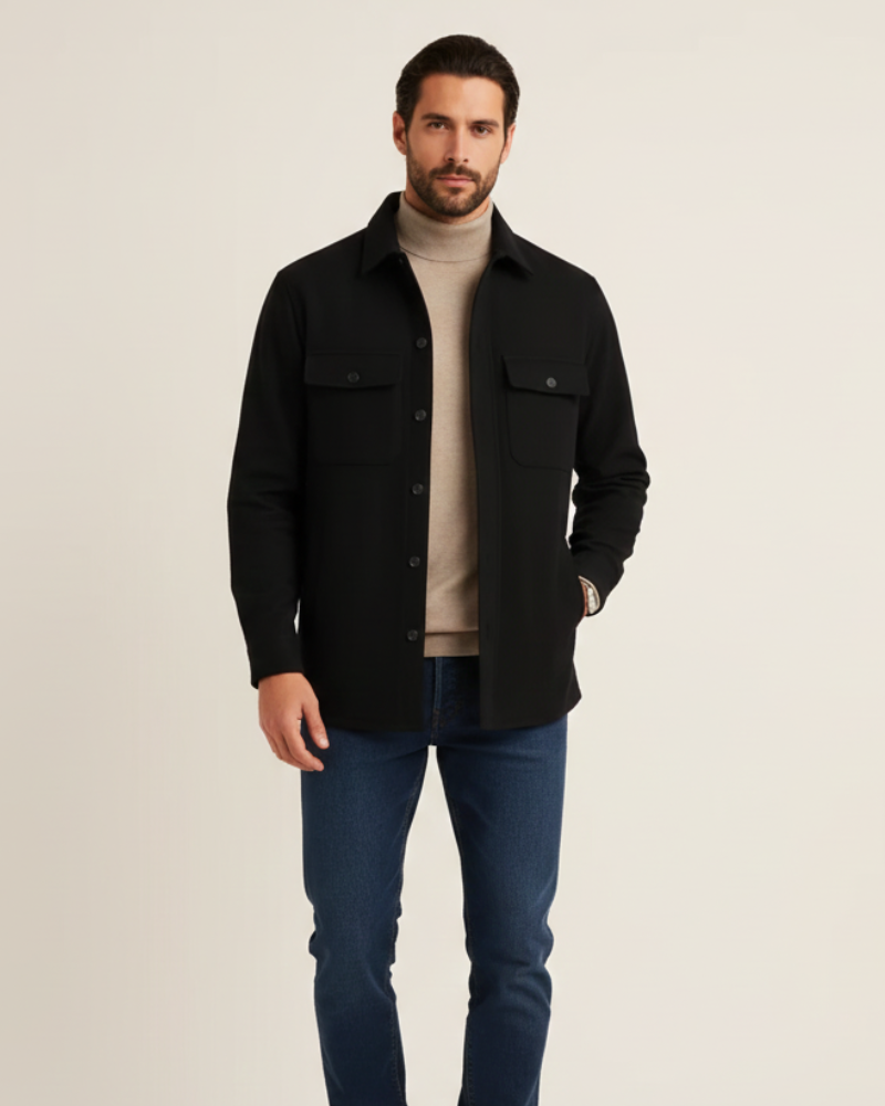 Men’s Button-Up Shirt Jacket with Chest Pockets