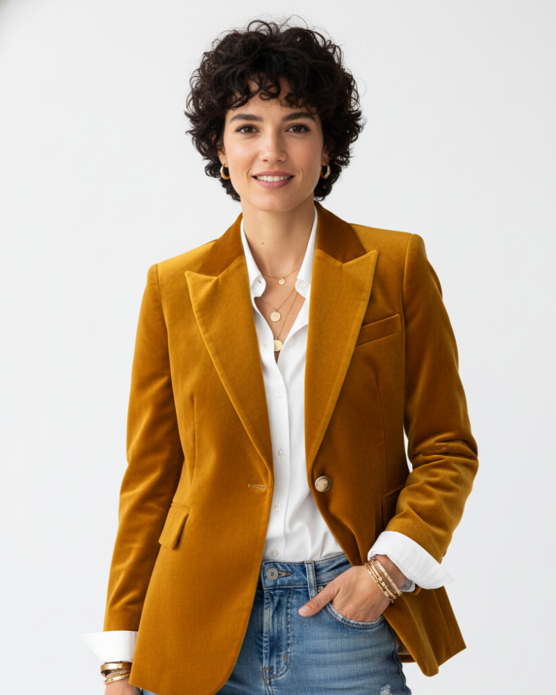 Women’s Single-Button Blazer with Peak Lapels