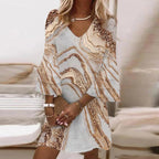 Women's V Neck Printed Mini Dress