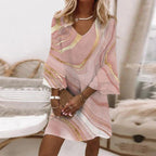 Women's V Neck Printed Mini Dress