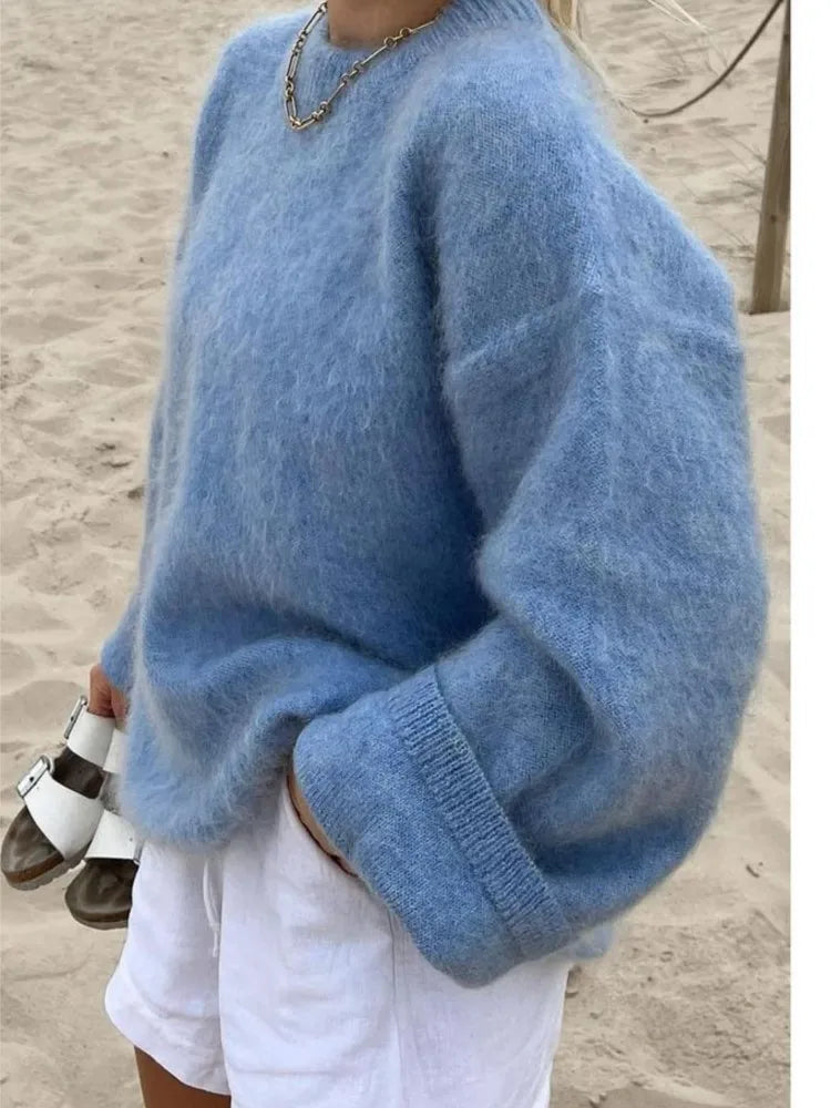 Women's Relaxed Fit Knitted Crew Neck Sweater