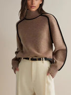 Women's Turtleneck Knit Sweater with Contrast Trim
