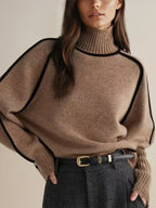 Women's Turtleneck Knit Sweater with Contrast Trim