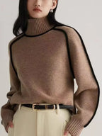 Women's Turtleneck Knit Sweater with Contrast Trim