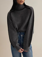 Women's Turtleneck Knit Sweater with Contrast Trim