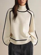 Women's Turtleneck Knit Sweater with Contrast Trim