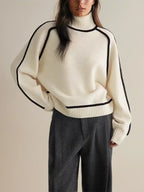 Women's Turtleneck Knit Sweater with Contrast Trim