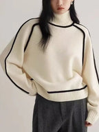Women's Turtleneck Knit Sweater with Contrast Trim