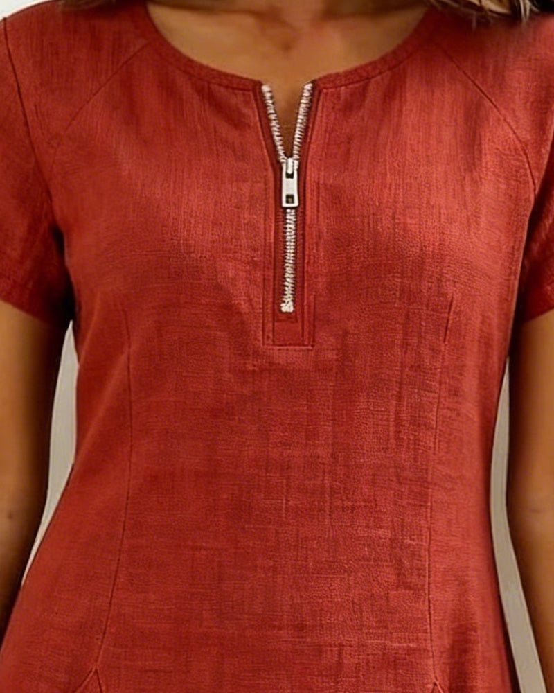 Women’s Casual Zip-Neck Shift Dress