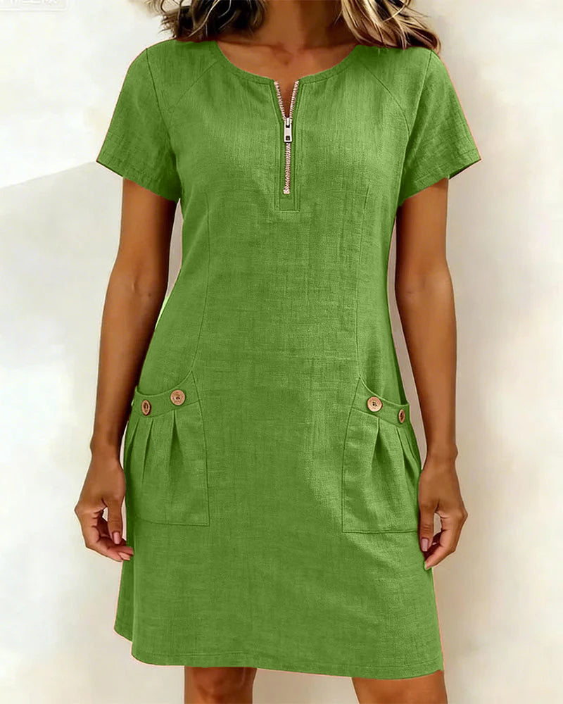 Women’s Casual Zip-Neck Shift Dress