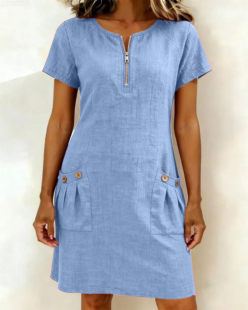Women’s Casual Zip-Neck Shift Dress
