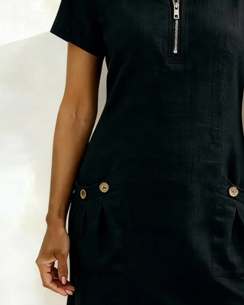 Women’s Casual Zip-Neck Shift Dress