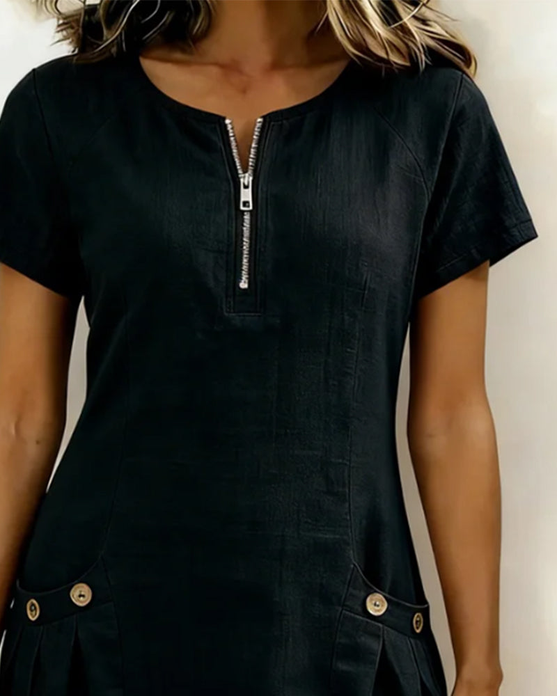 Women’s Casual Zip-Neck Shift Dress