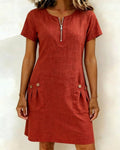 Women’s Casual Zip-Neck Shift Dress