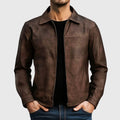 Men’s Distressed Leather-Look Zip-Up Jacket