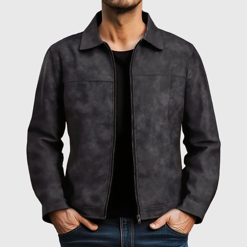 Men’s Distressed Leather-Look Zip-Up Jacket