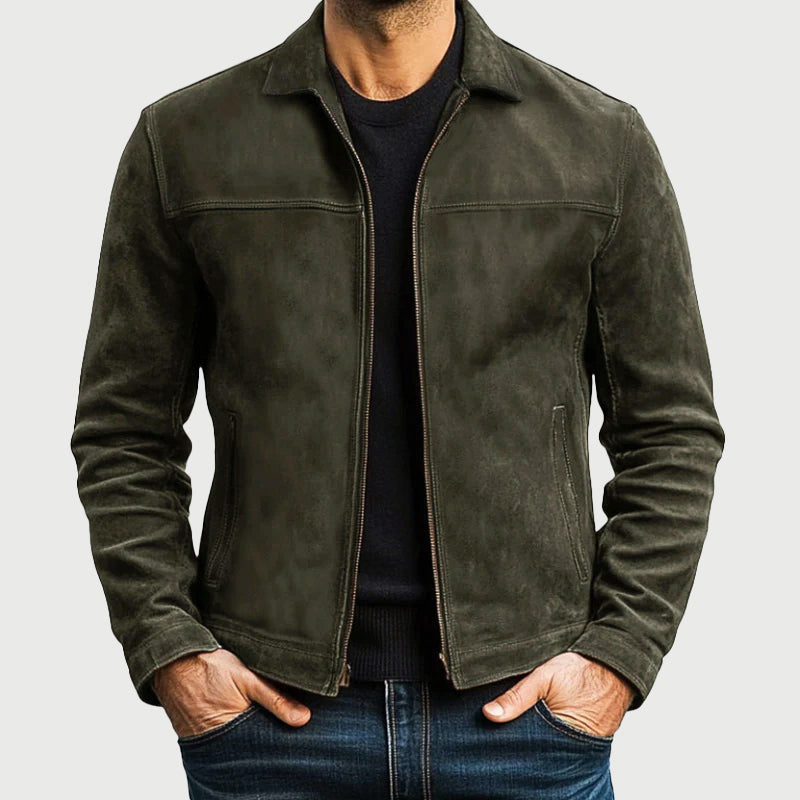 Men’s Distressed Leather-Look Zip-Up Jacket