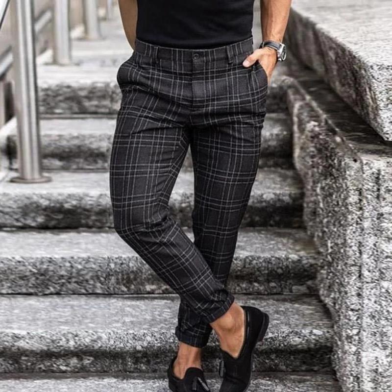 Men’s Slim-Fit Plaid Dress Pants