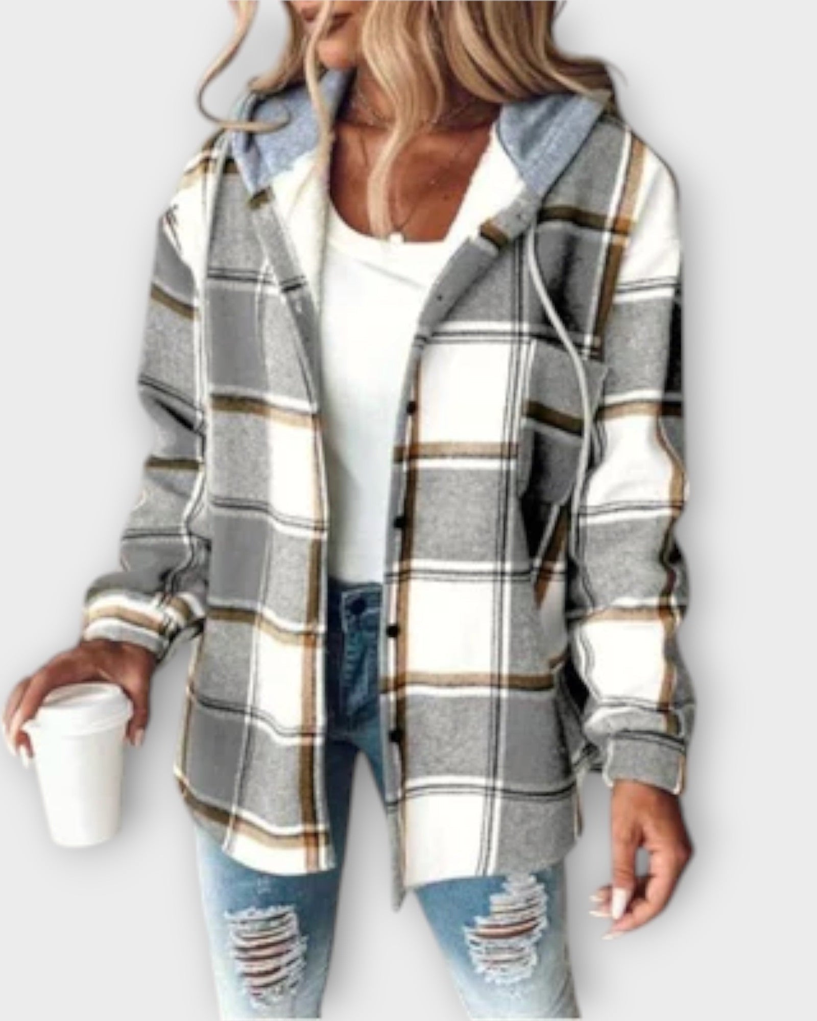 Women’s Hooded Plaid Shirt Jacket