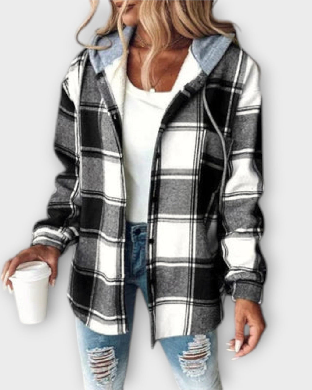 Women’s Hooded Plaid Shirt Jacket