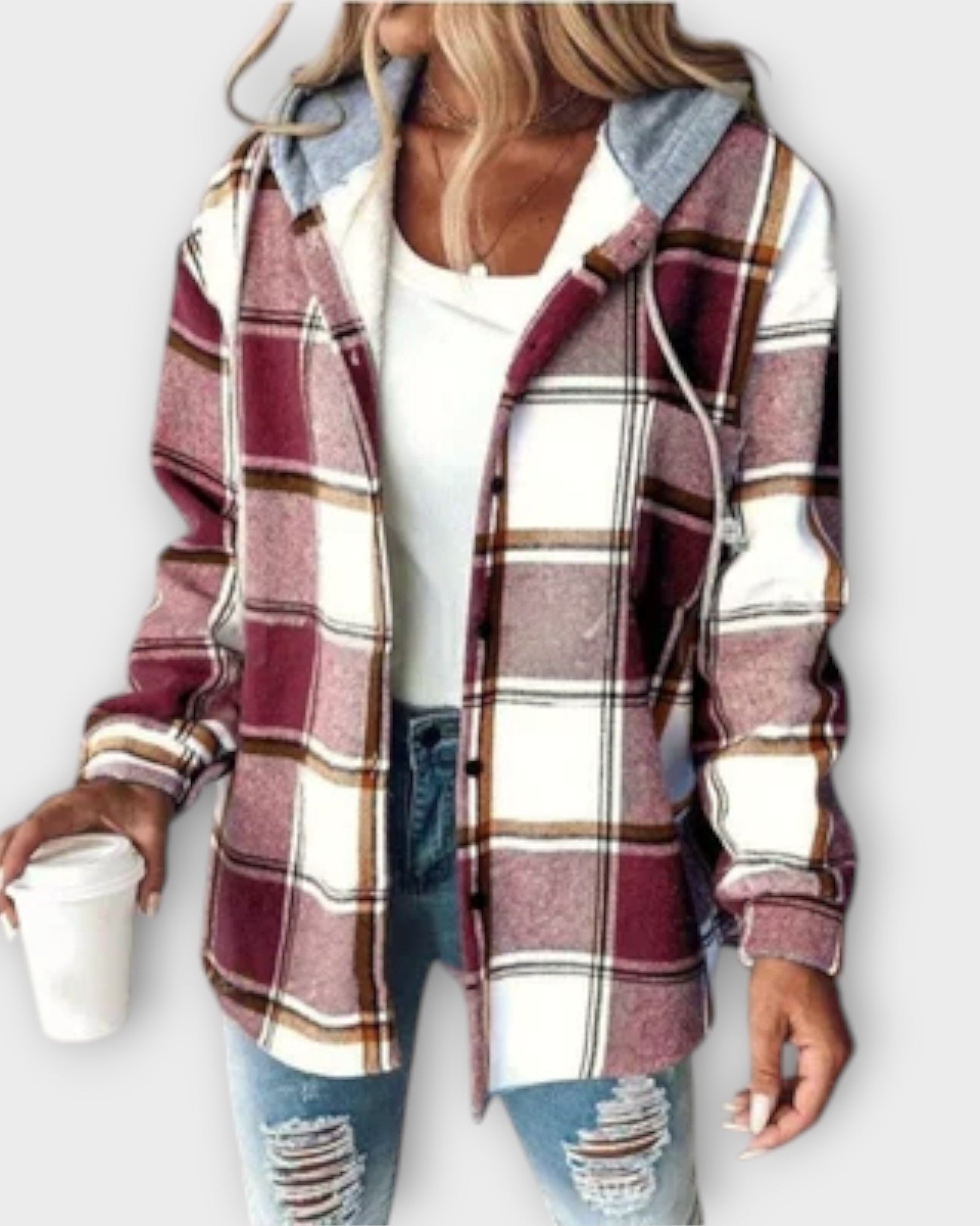 Women’s Hooded Plaid Shirt Jacket