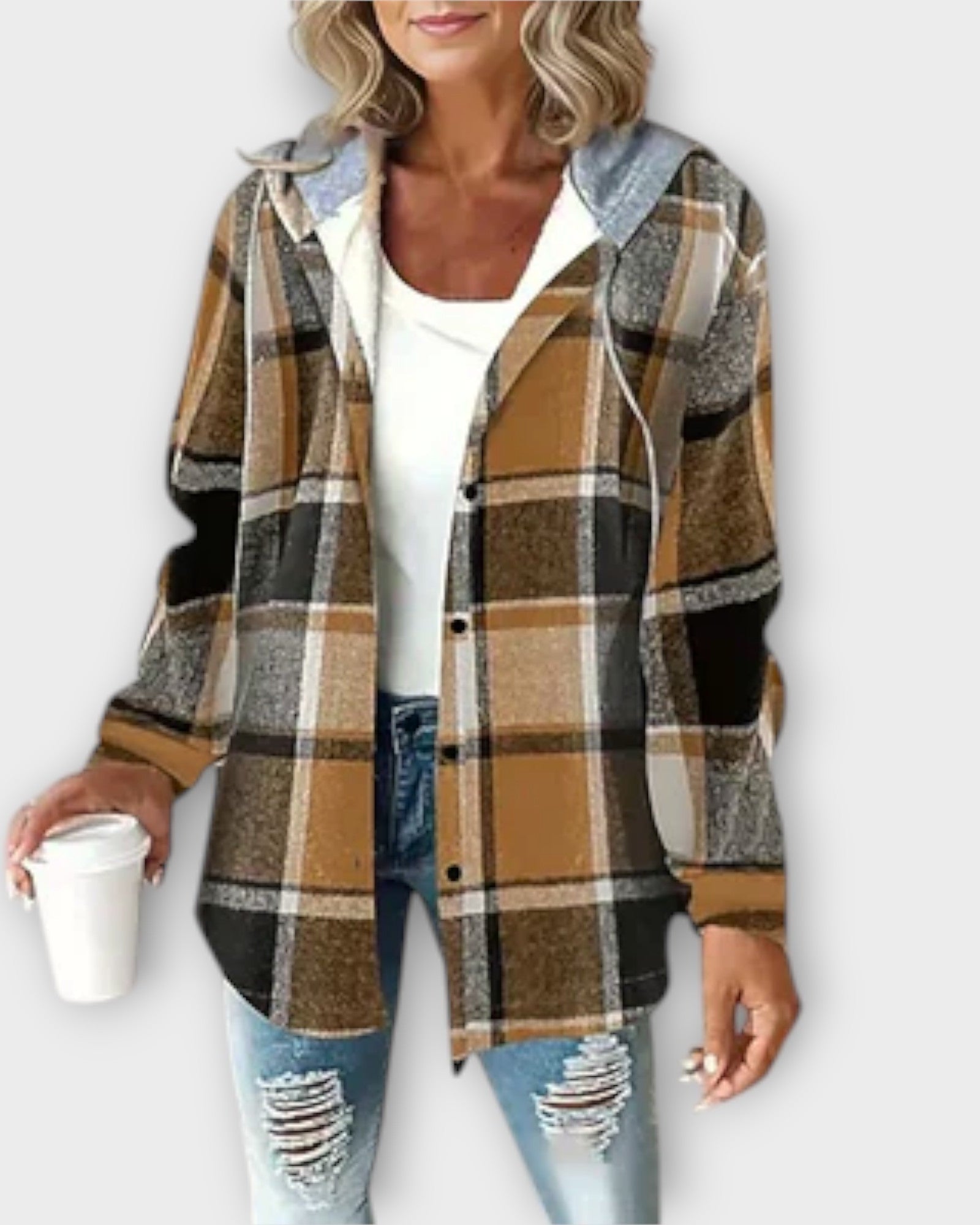 Women’s Hooded Plaid Shirt Jacket