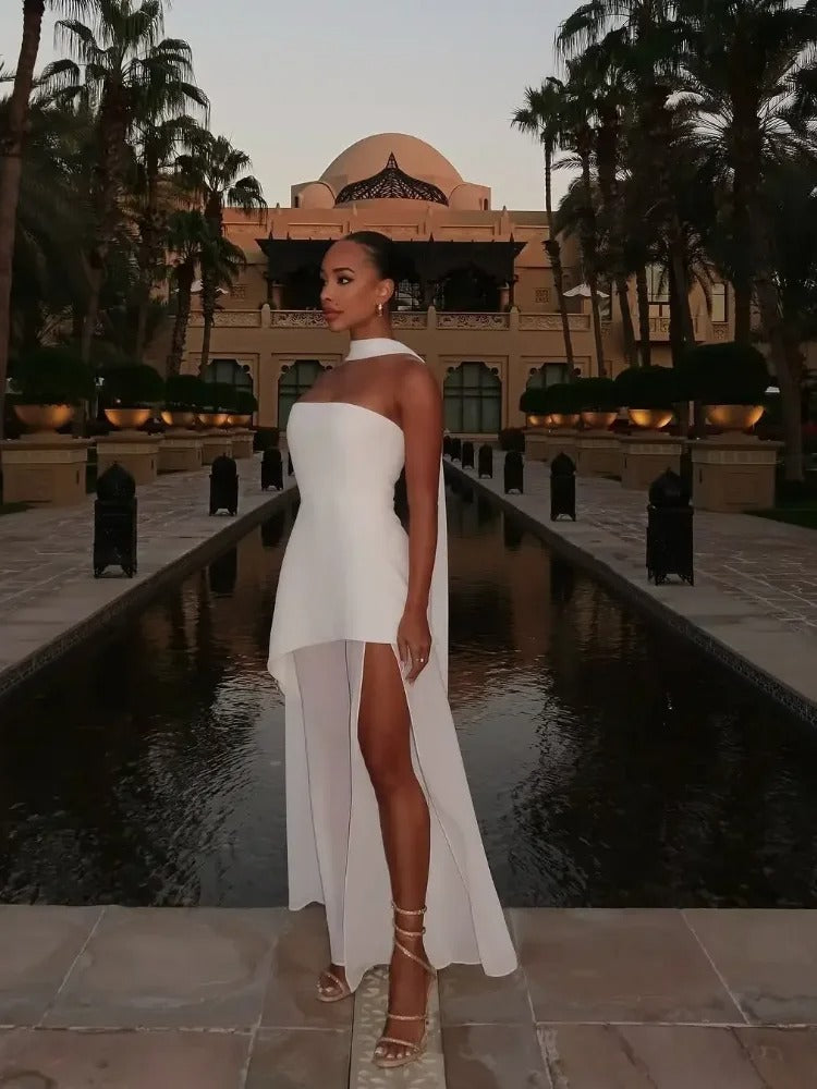 Women's Strapless Asymmetric Maxi Dress