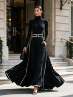 Women's Turtleneck Maxi Dress with Contrast Trim