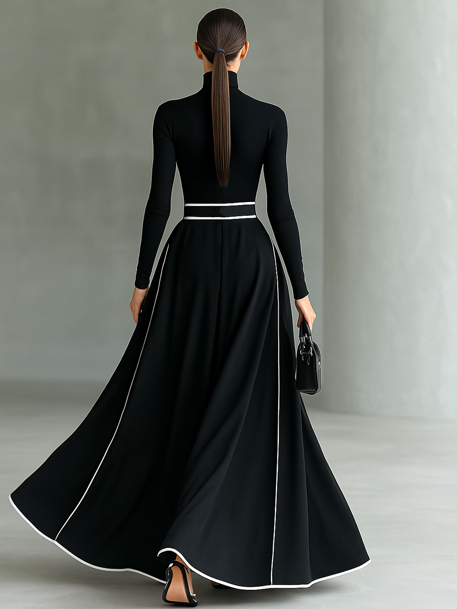 Women's Turtleneck Maxi Dress with Contrast Trim