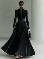 Women's Turtleneck Maxi Dress with Contrast Trim