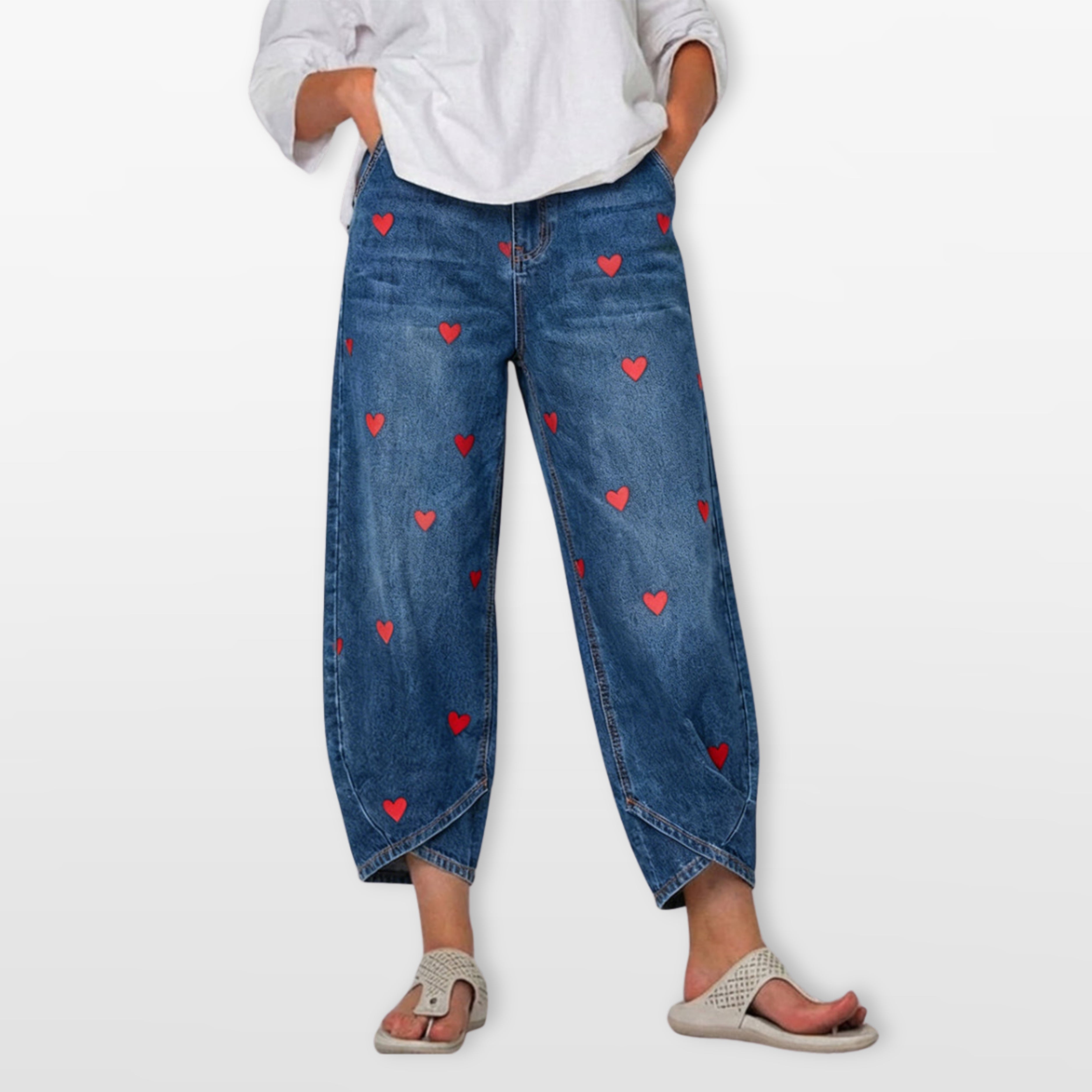 Women’s Heart Print Relaxed Fit Denim Jeans