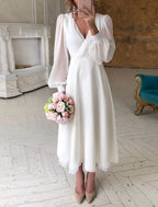 Women's V-Neck Long-Sleeve Midi Dress