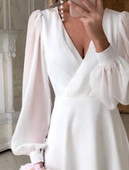 Women's V-Neck Long-Sleeve Midi Dress