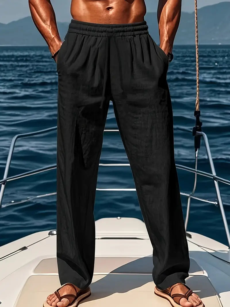 Men's Relaxed Fit Drawstring Linen Pants