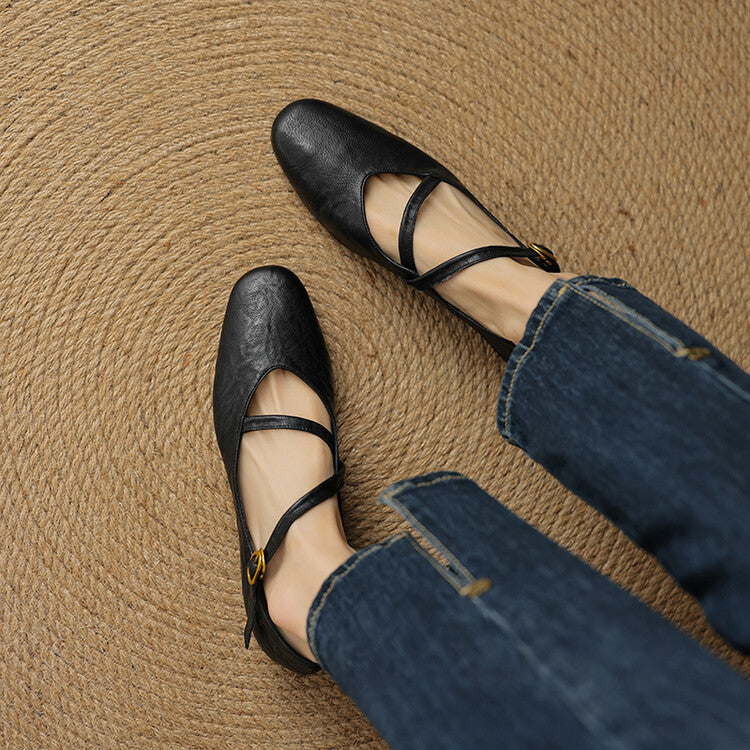 Women's Cross-Strap Square Toe Flats