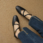 Women's Cross-Strap Square Toe Flats