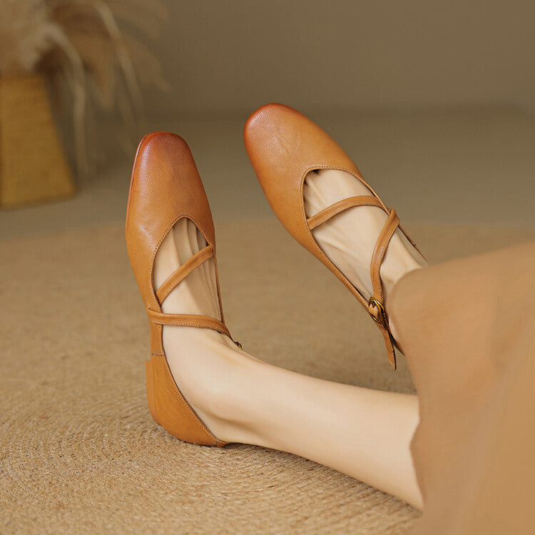 Women's Cross-Strap Square Toe Flats