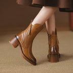 Women's Mid-Calf Zip Detail Block Heel Boots