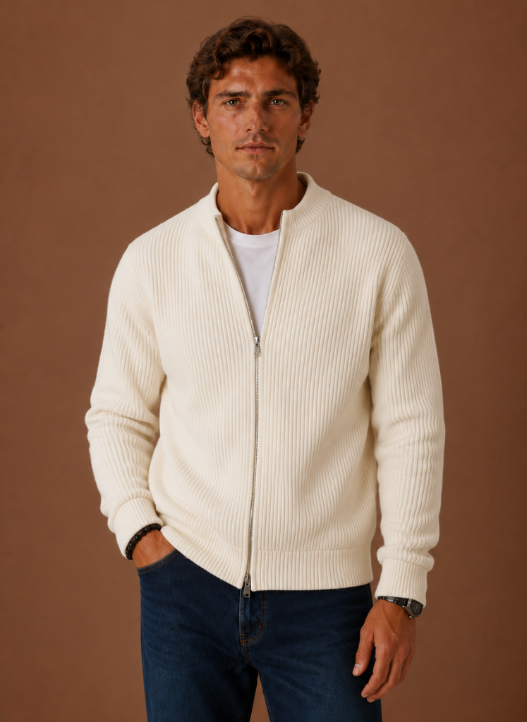Men's Ribbed Full Zip Sweater