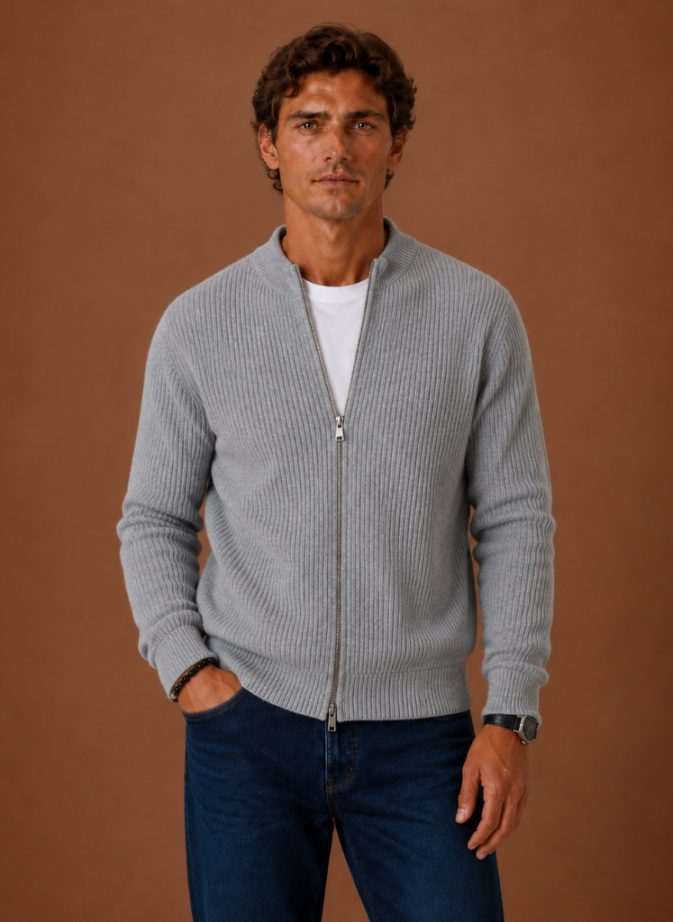 Men's Ribbed Full Zip Sweater