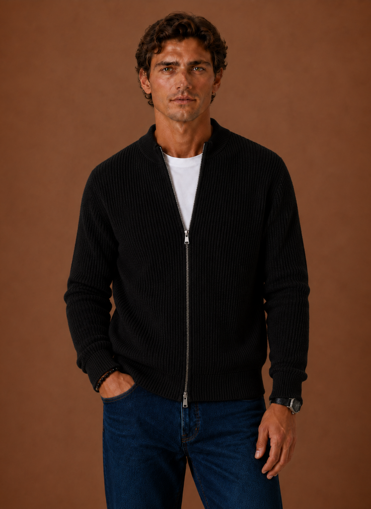 Men's Ribbed Full Zip Sweater