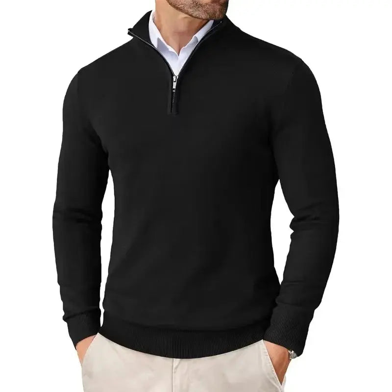 Men's Quarter Zip Sweater With Stand Collar