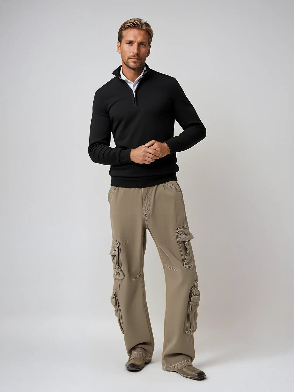 Men's Quarter Zip Sweater With Stand Collar